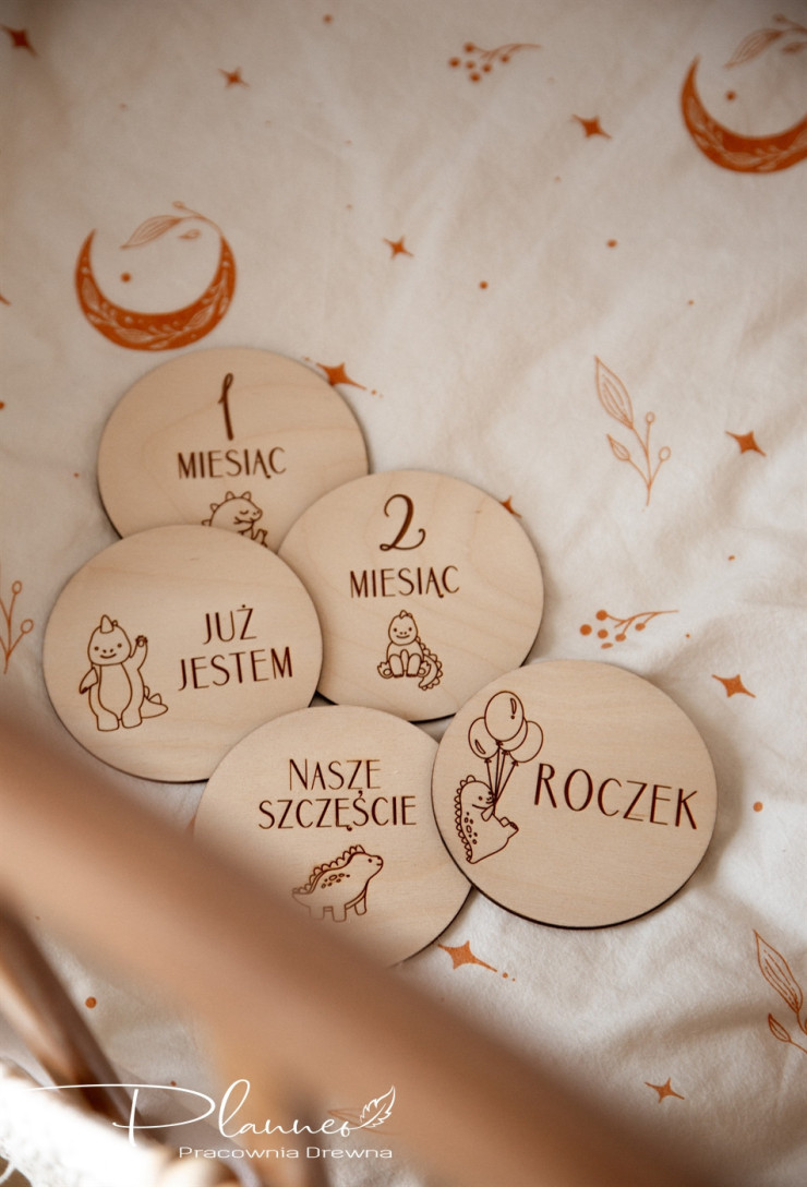 Tabliczki z miesiącami dinozaury