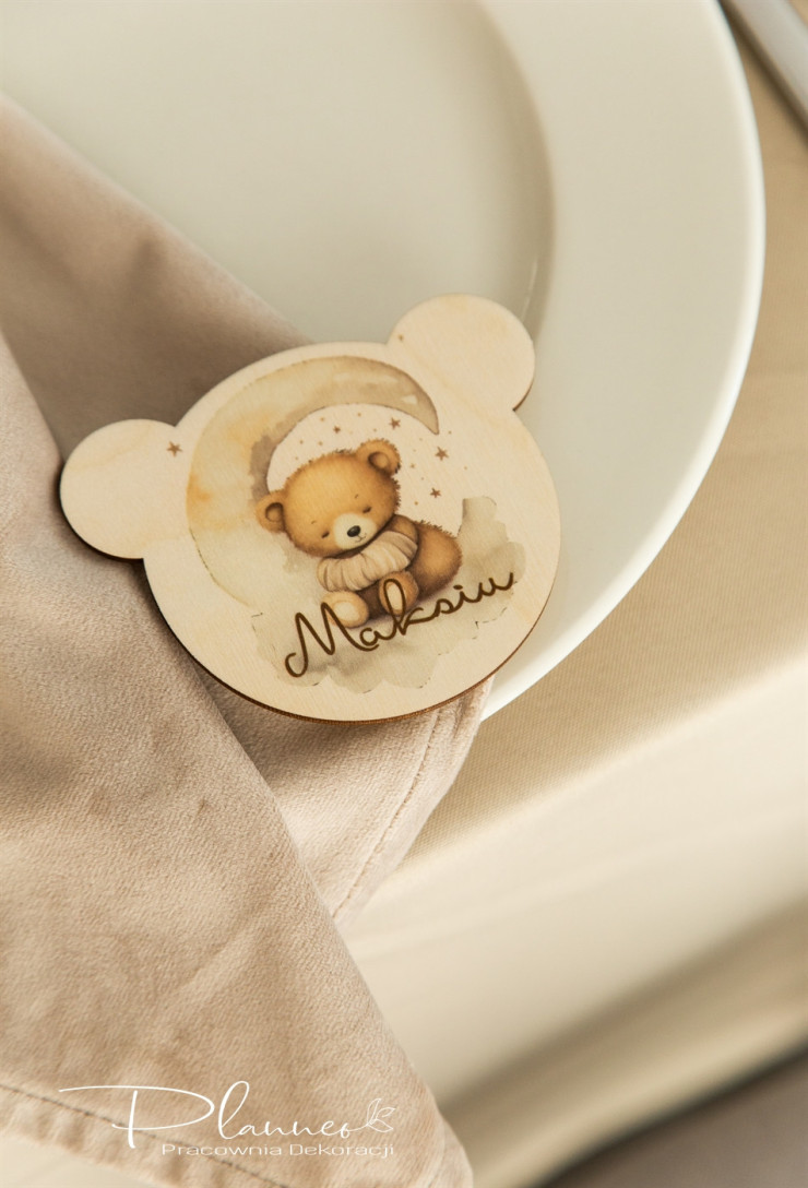 Winietka na Chrzest w kształcie misia z nadrukiem