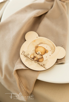 Winietka na Chrzest w kształcie misia z nadrukiem