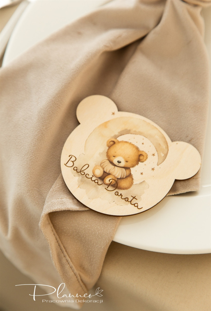 Winietka na Chrzest w kształcie misia z nadrukiem