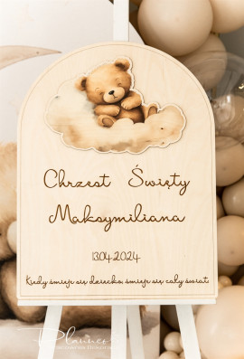 Tablica powitalna na Chrzest Święty z misiem