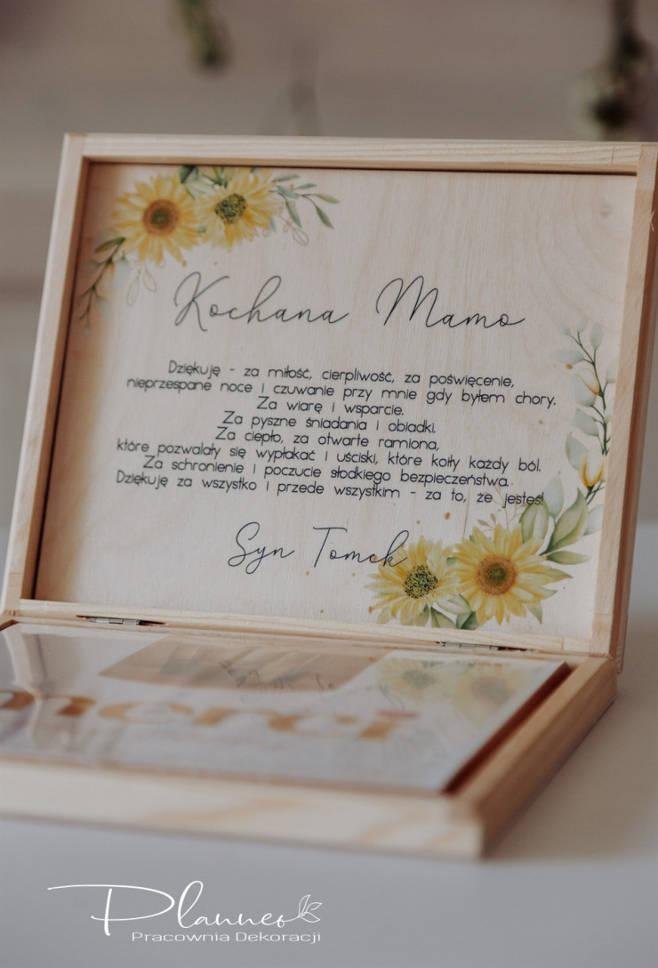 Pudełko na czekoladki Merci słoneczniki