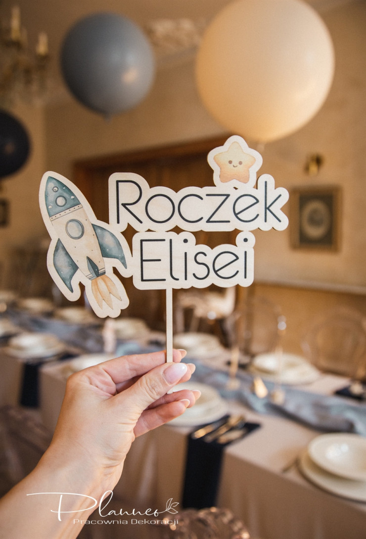 Topper na Roczek z motywem Kosmosu