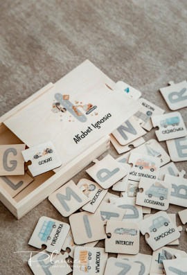 Drewniane Puzzle Alfabet Pojazdy