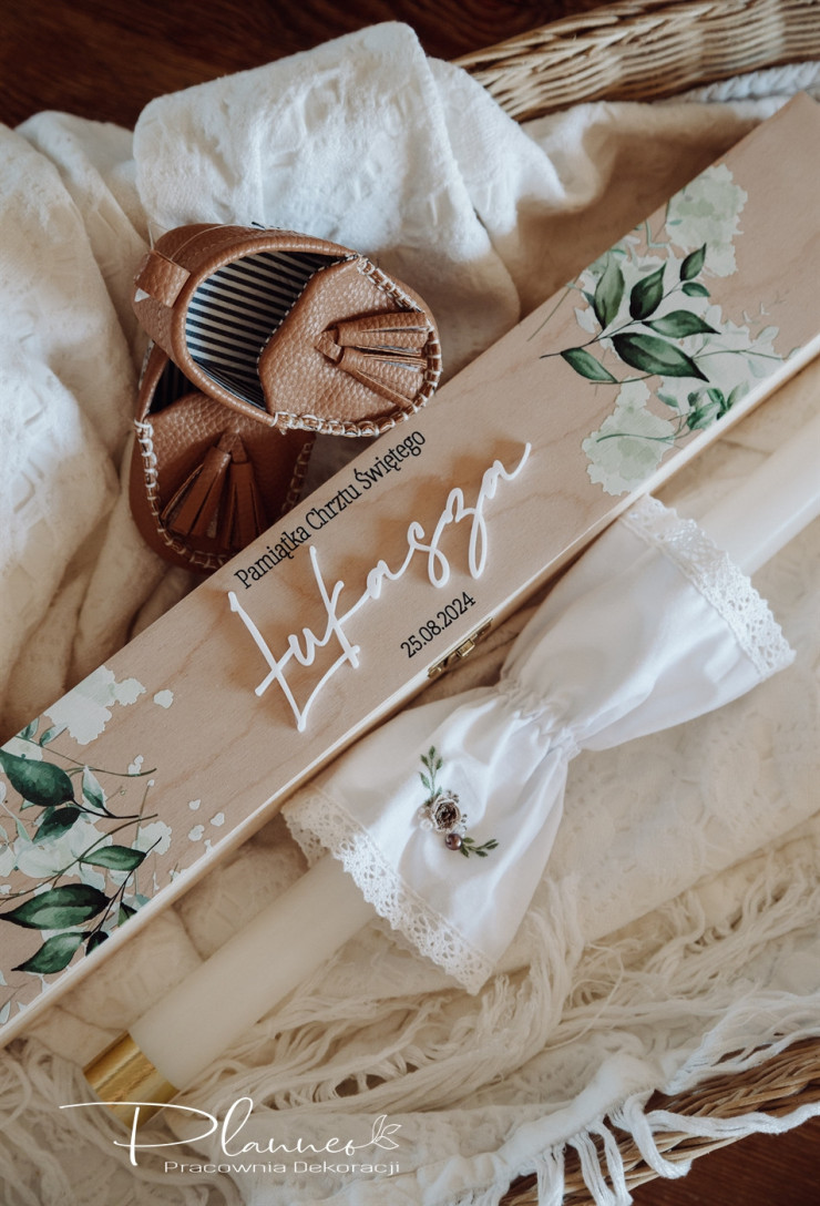 Pudełko na świecę zielony bukiet