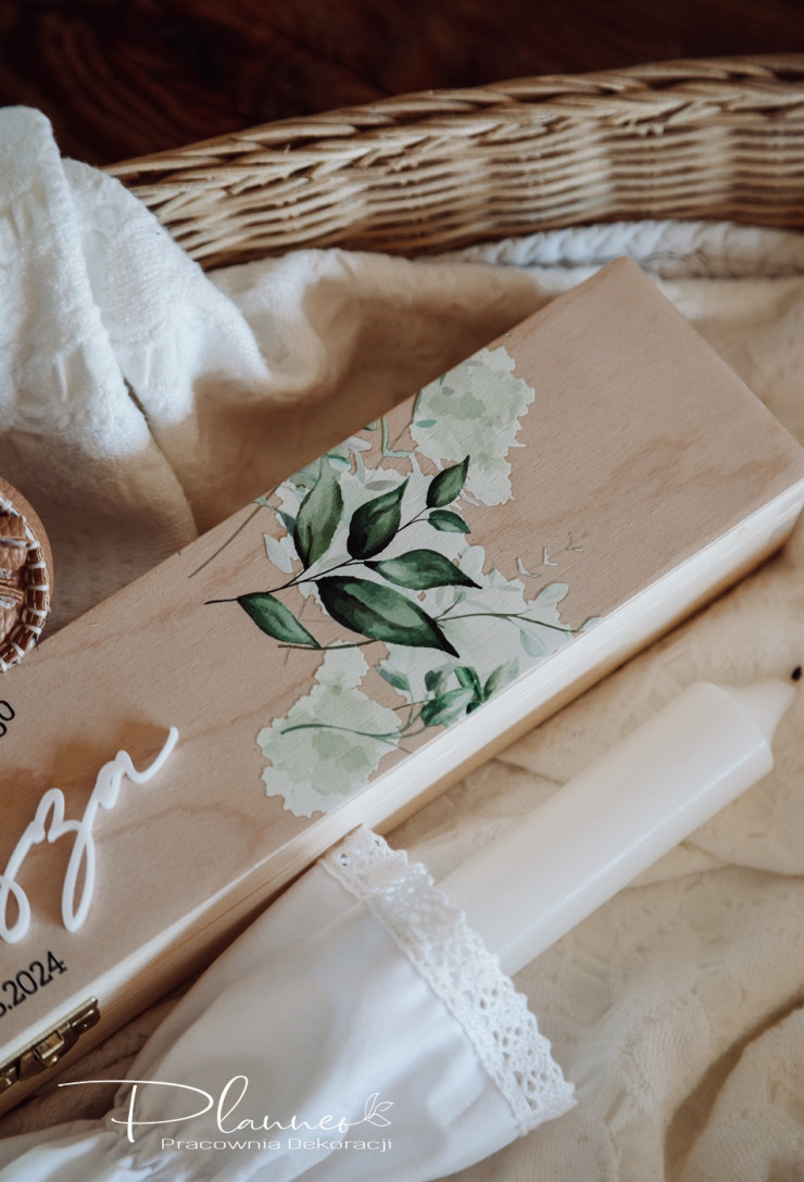 Pudełko na świecę zielony bukiet