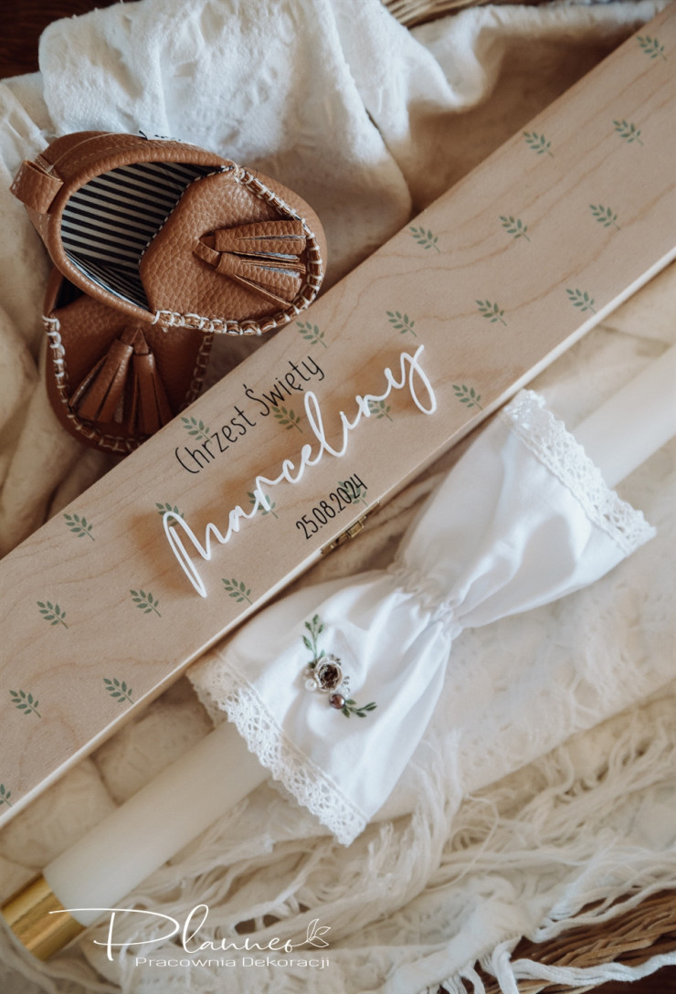 Pudełko na świecę zielone listki