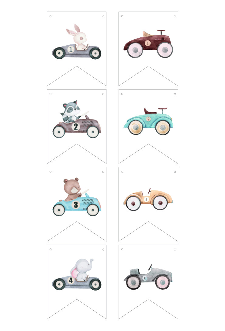 Proporczyki na roczek Autko Vintage (10 szt.)