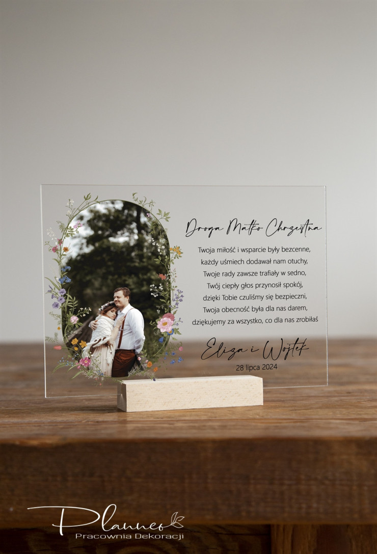 Podziękowania dla Chrzestnych ramka kwiaty