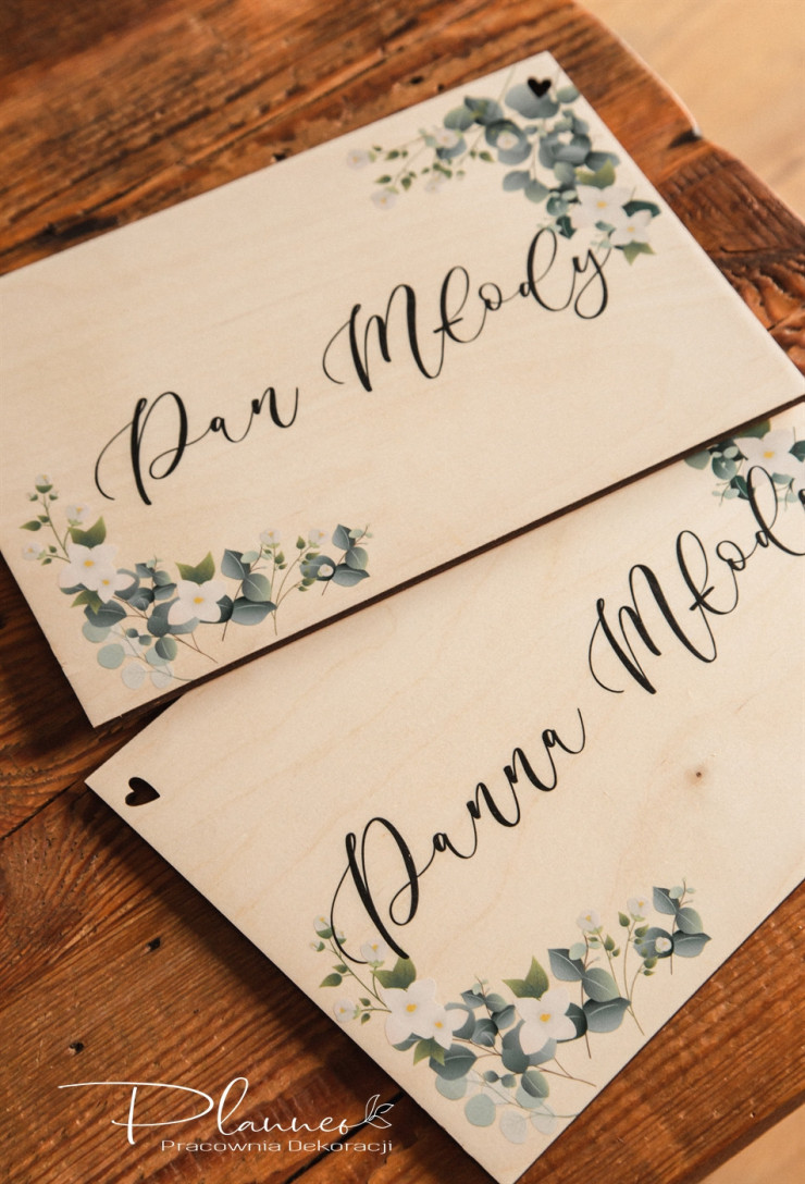 Tabliczki Panna Młoda Pan Młody Eukaliptus