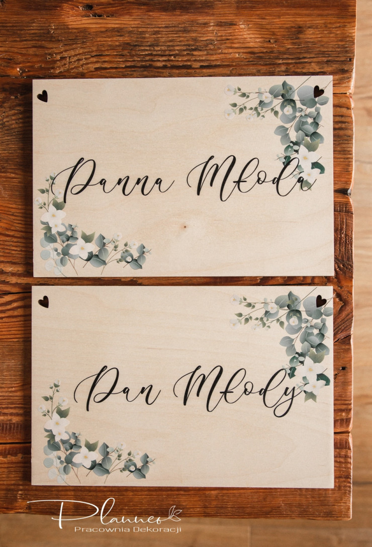 Tabliczki Panna Młoda Pan Młody Eukaliptus