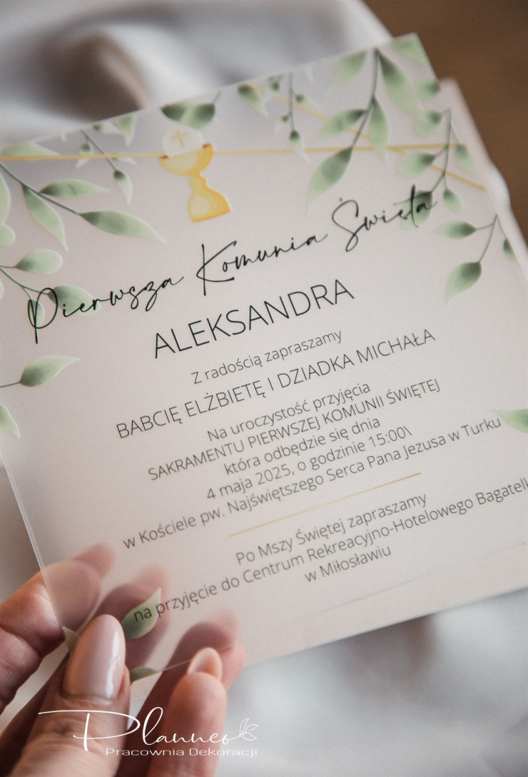 Zaproszenie na Komunię wzór liście