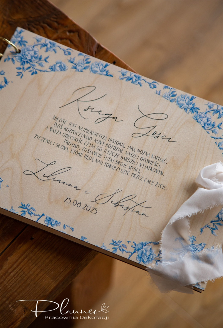 Księga Gości Toile De Jouy ze wstążką szyfonową