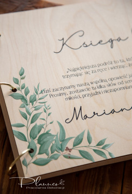 Księga Gości Zielone Liście ze wstążką szyfonową