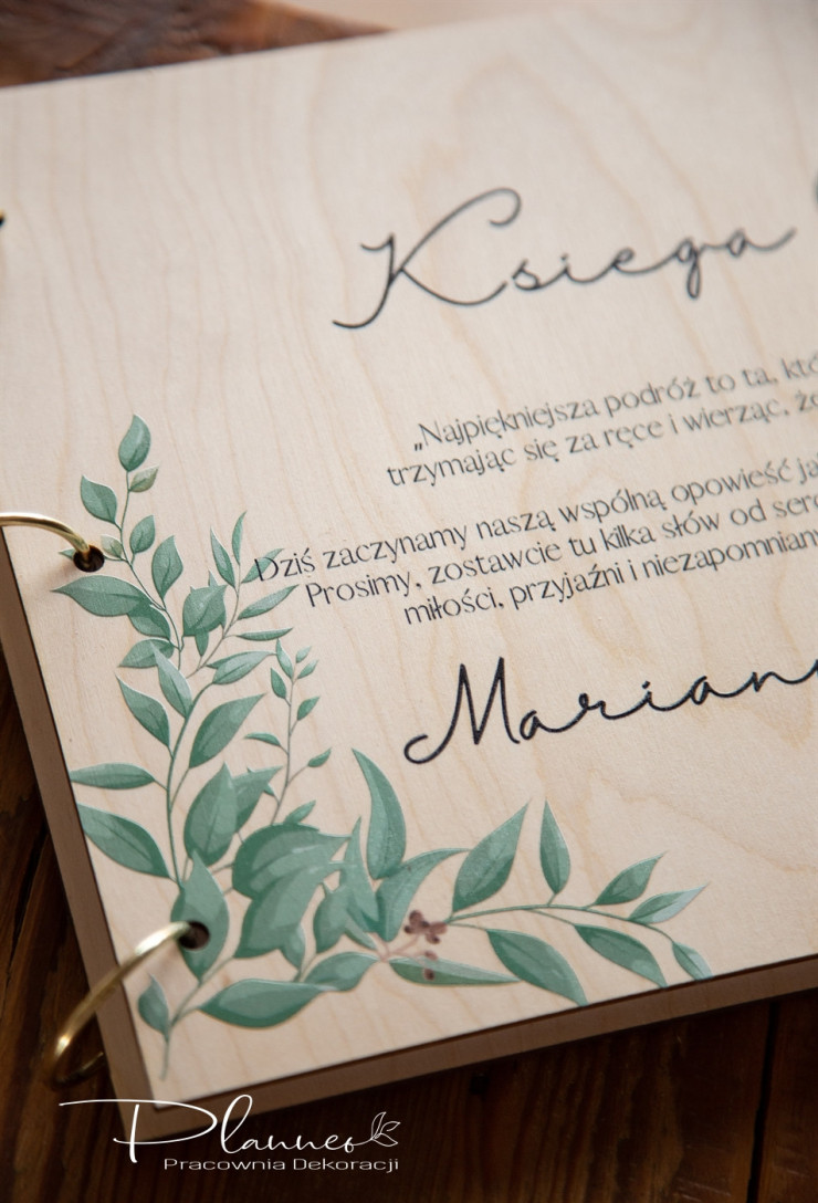 Księga Gości Zielone Liście ze wstążką szyfonową
