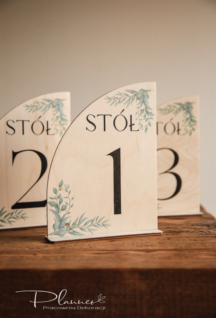 Numerki na stół weselny Zielone Liście
