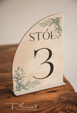 Numerek 3 na stół weselny Zielone Liście