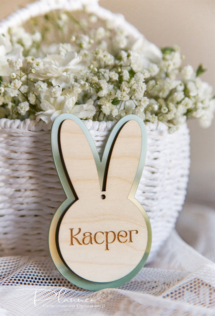 Zawieszka Kolorowy zielony Zajączek z imieniem