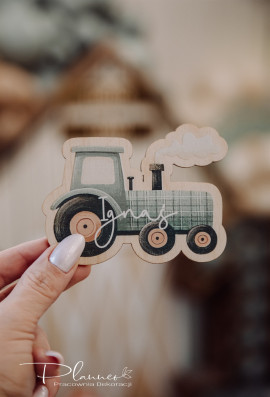 Winietka w kształcie traktorka z nadrukiem imię