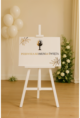 Tablica pozioma na Komunię Świętą ze złotymi napisami