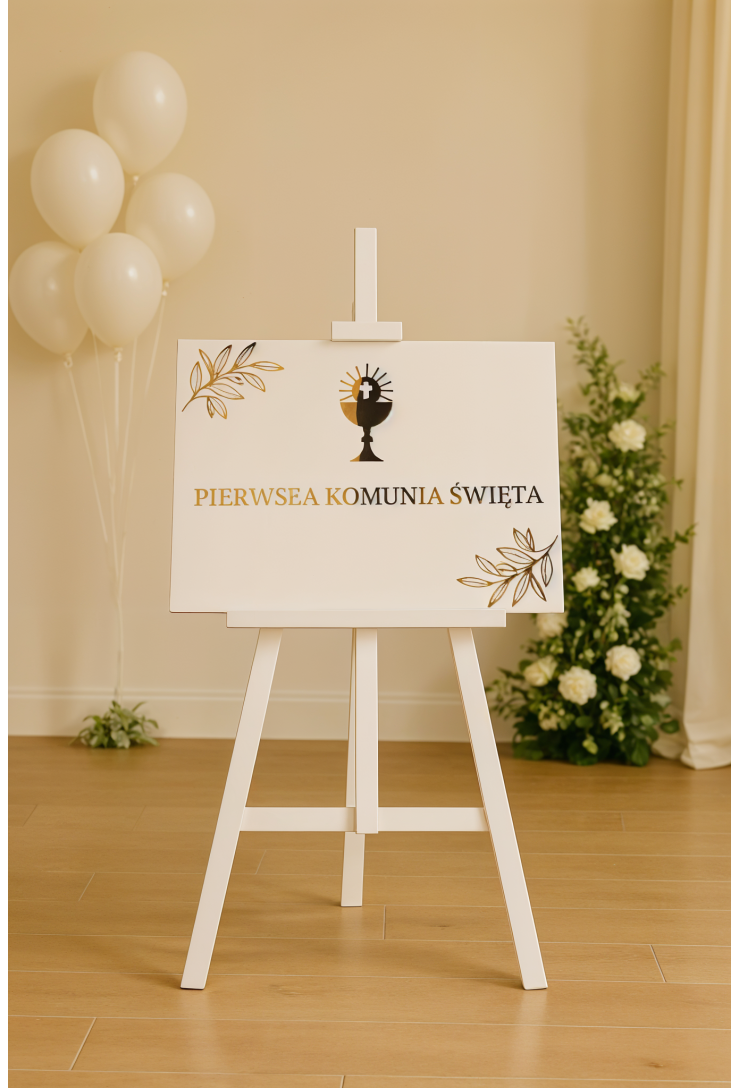 Tablica pozioma na Komunię Świętą ze złotymi napisami