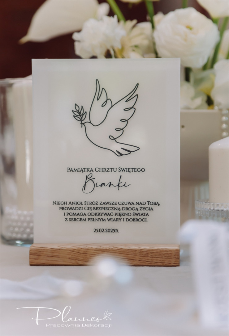 Pamiątka Chrztu Świętego tabliczka z gołębiem