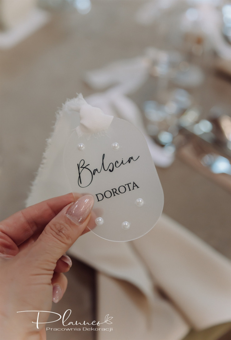 Winietka na Chrzest z perełkami na foli szronionej