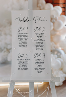 Table plan z perełkami na mlecznej plexi