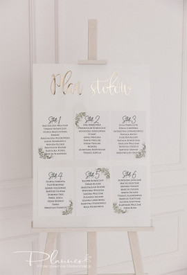 Tablica elegancka Plan Stołów z lustrzanymi napisami