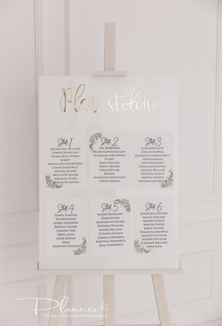 Tablica elegancka Plan Stołów z lustrzanymi napisami