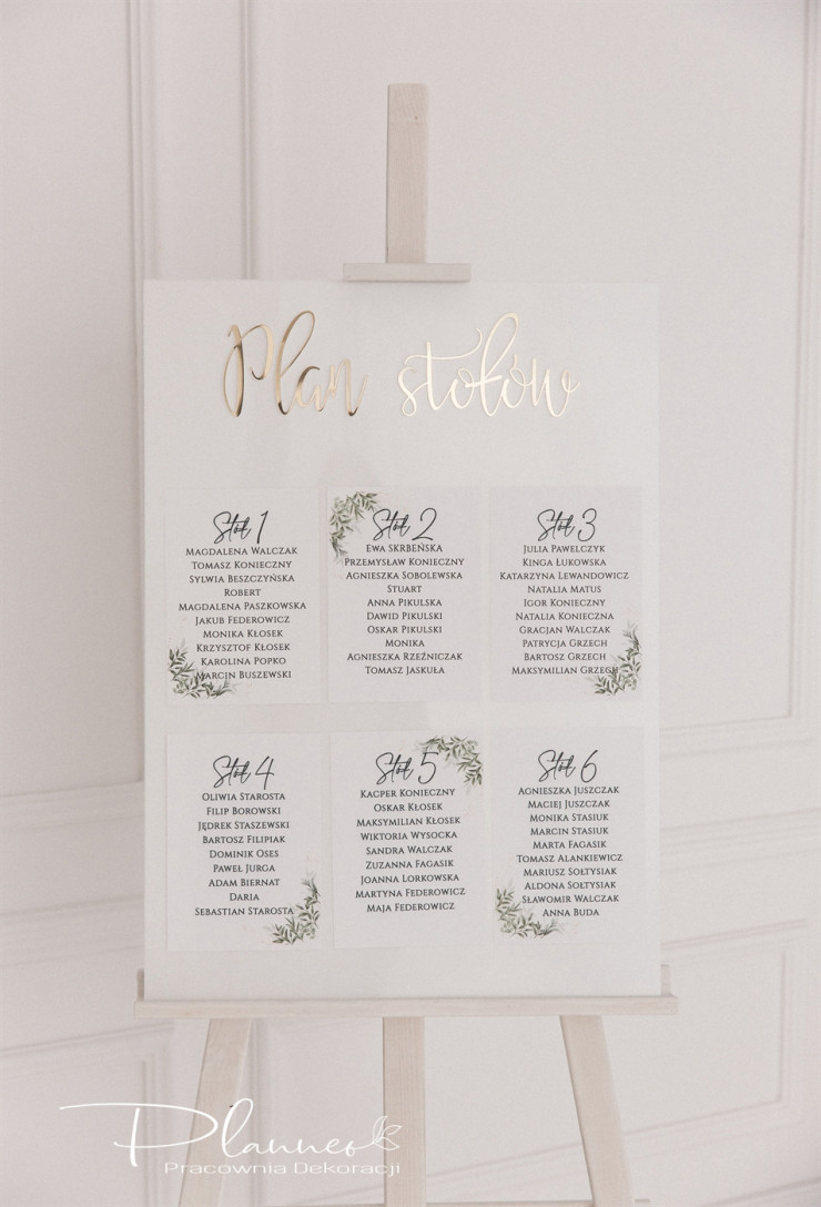 Tablica elegancka Plan Stołów z lustrzanymi napisami