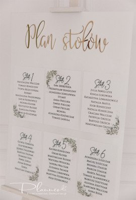 Tablica elegancka Plan Stołów z lustrzanymi napisami złoty napis