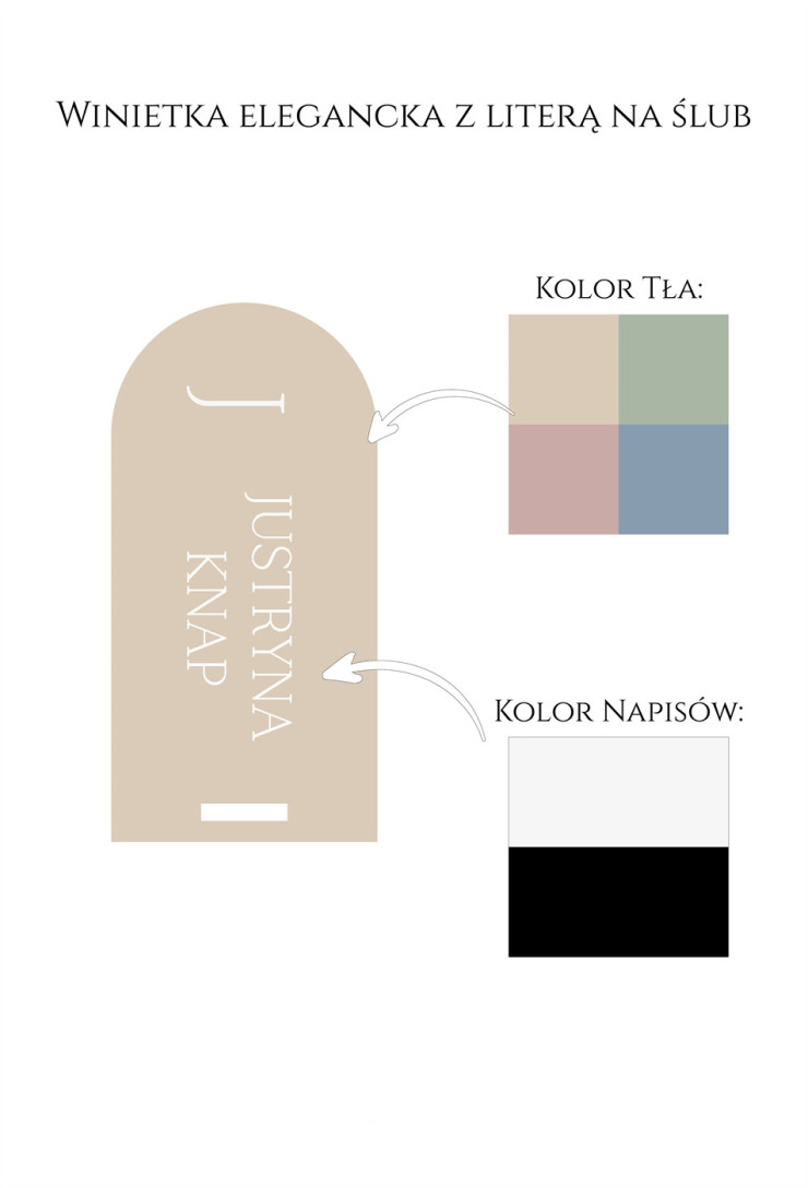 Winietka elegancka z literą na ślub