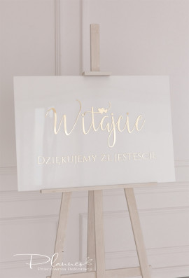 Tablica powitalna elegancka Witajcie z serduszkami złote napisy