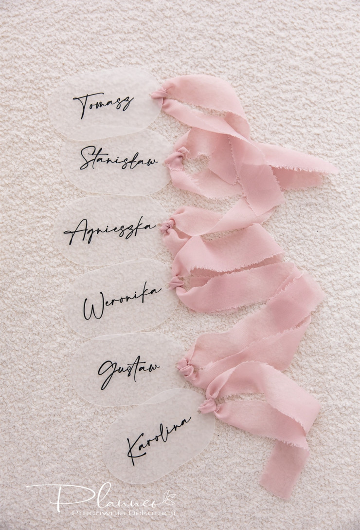 Elegancka winietka ślubna na folii ze wstążką