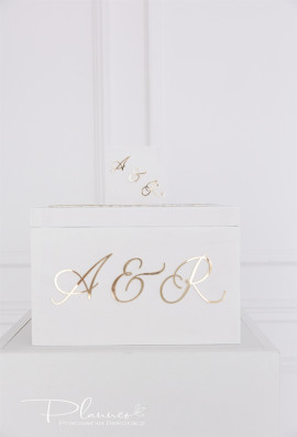 Skrzynka biała elegancka naklejane inicjały pudełko na obrączki