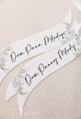 Wstęgi drukowane Dom Panny Młodej i Dom Pana Młodego eleganckie liście