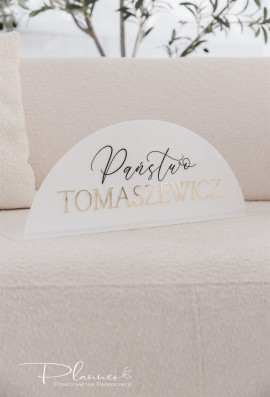 Tabliczka z nazwiskiem na stół Pary Młodej Państwo elegancka