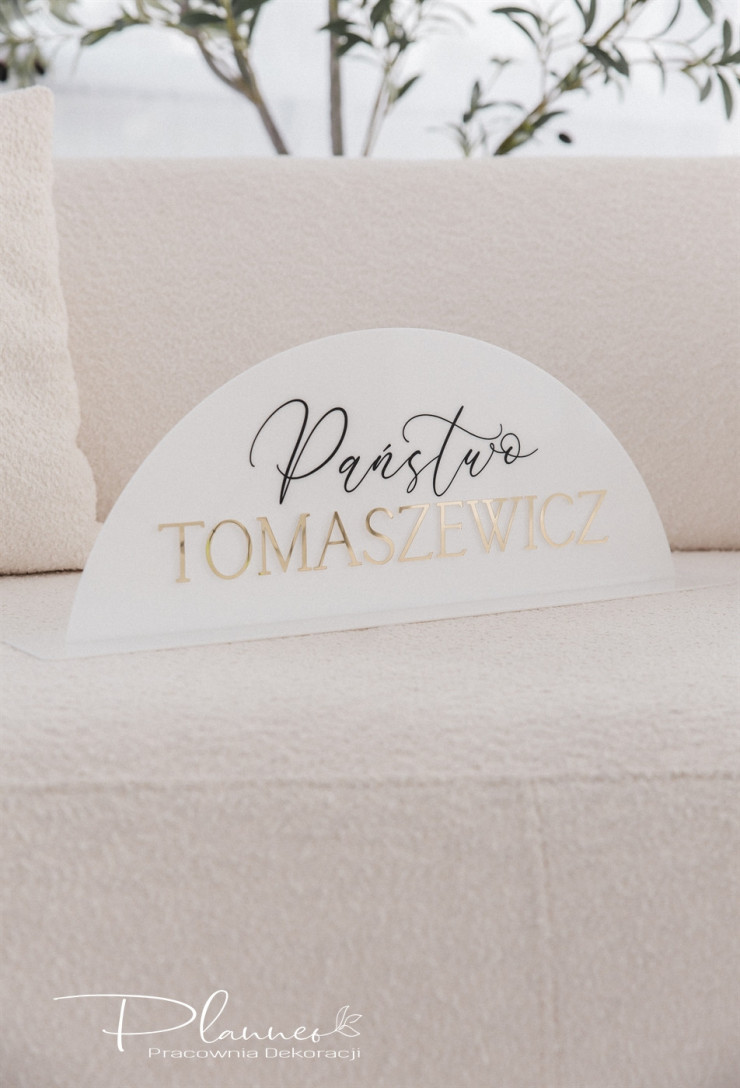 Tabliczka z nazwiskiem na stół Pary Młodej Państwo elegancka