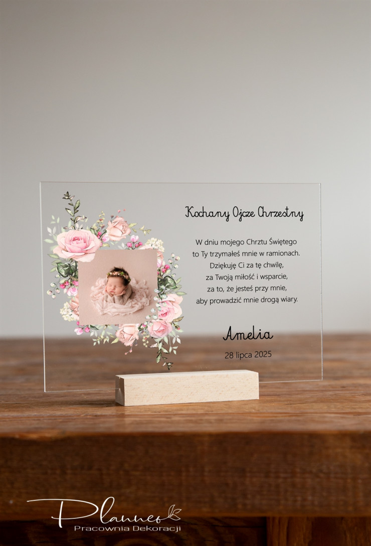 Podziękowania dla Chrzestnych ramka z kwiatkami