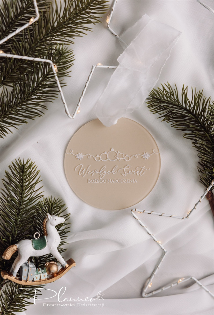 Bombki akrylowe z Twoim Logo beżowe