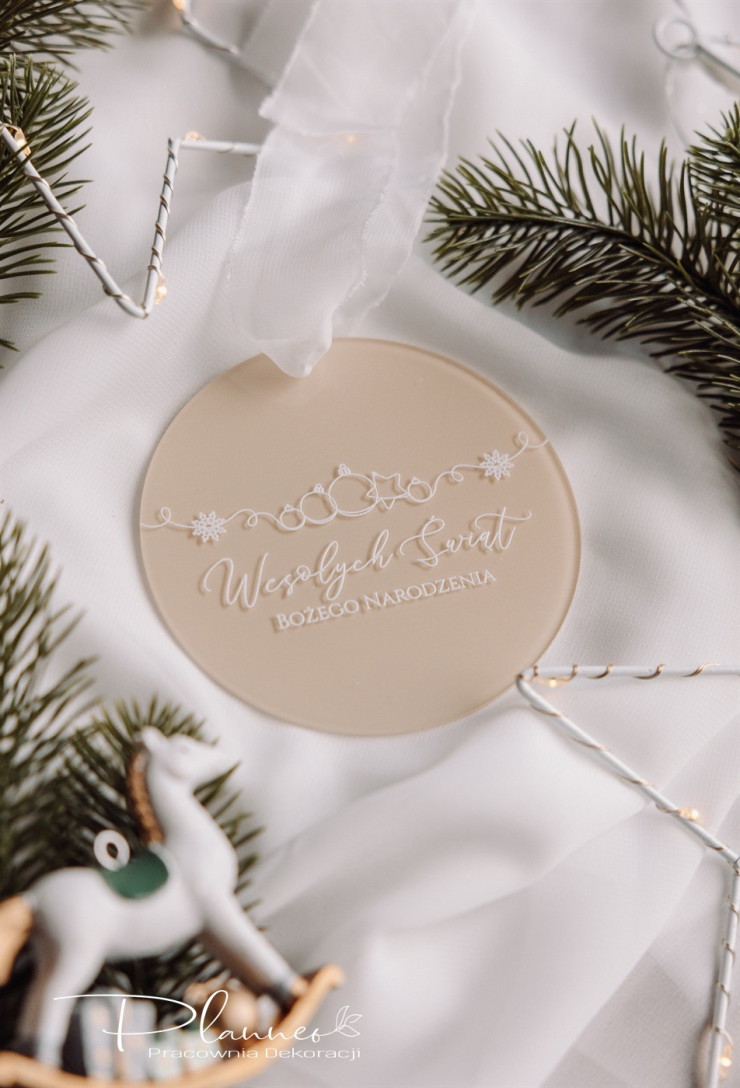 Bombki akrylowe z Twoim Logo kolorowe beżowe