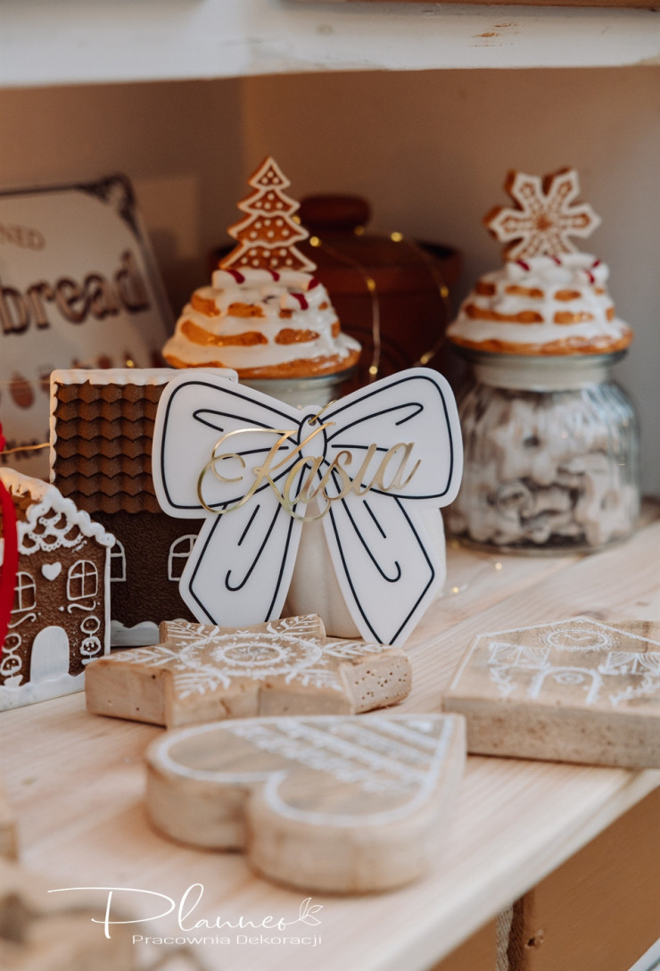 Bombka kokarda z imieniem mleczna plexi