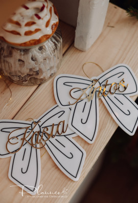 Bombka kokarda z imieniem złoty napis