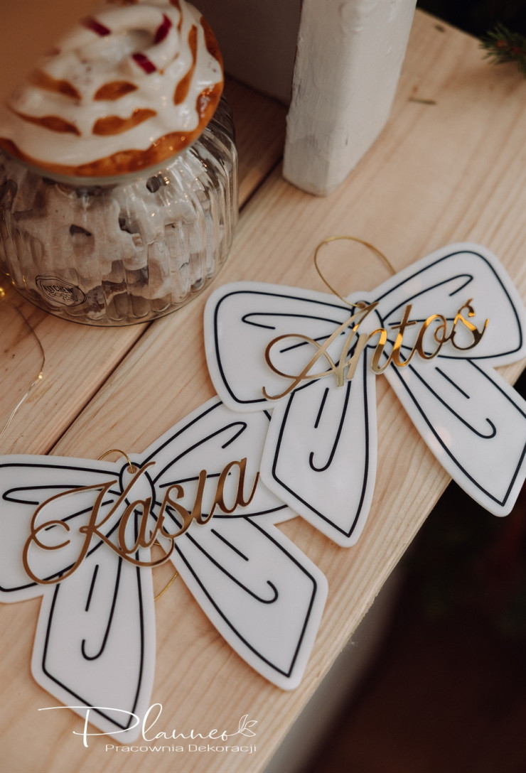 Bombka kokarda z imieniem złoty napis