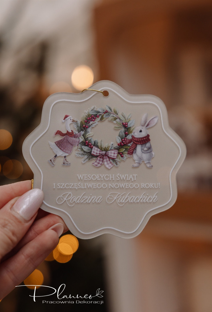 Bombka akrylowa Gąska i Królik z wieńcem