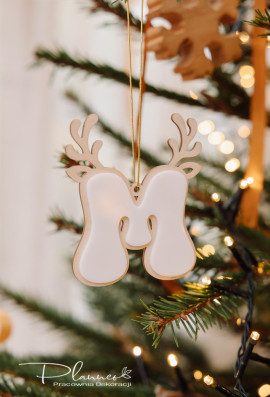 Bombki literki z rogami drewniane