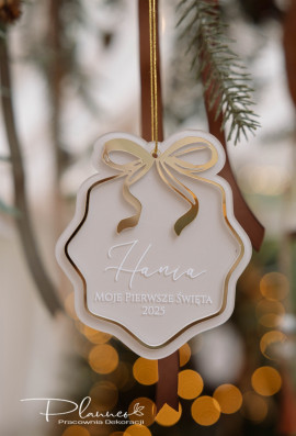 Bombka z akrylu Moje Pierwsze Święta z kokardą