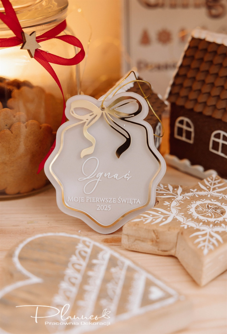 Bombka z akrylu Moje Pierwsze Święta z kokardą