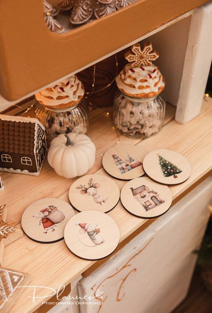 Bożonarodzeniowe podkładki pod kubek z nadrukiem Myszki